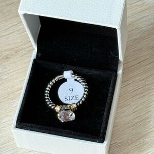 Elegant Silver and Gold Ring, Clear CZ stone